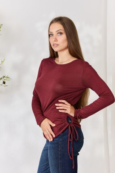 *Culture Code* Drawstring Round Neck Long Sleeve Top