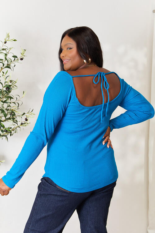 *Ribbed Sweetheart Neck Knit Top