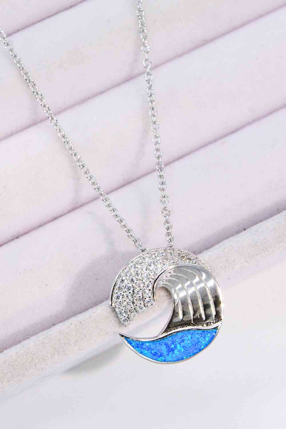 Opal and Zirconia Wave Pendant Necklace