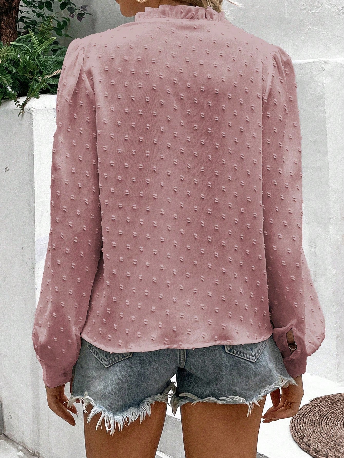 *Swiss Dot Lace Trim Shirt