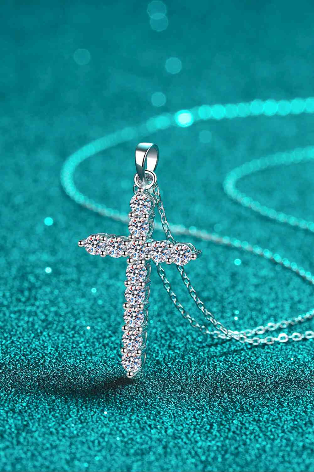 925 Sterling Silver, Rhodium-Plated Cross Moissanite Necklace