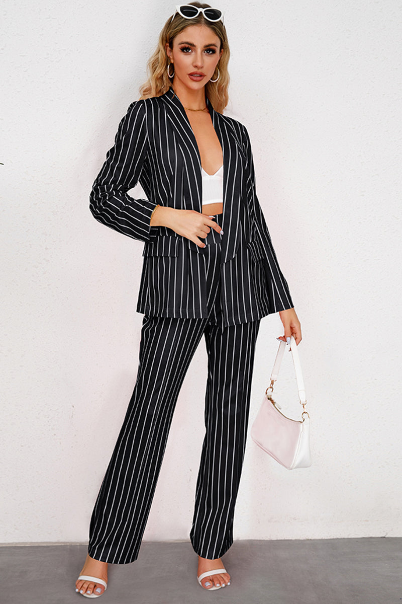 Striped Long Sleeve Blazer And Pants Set