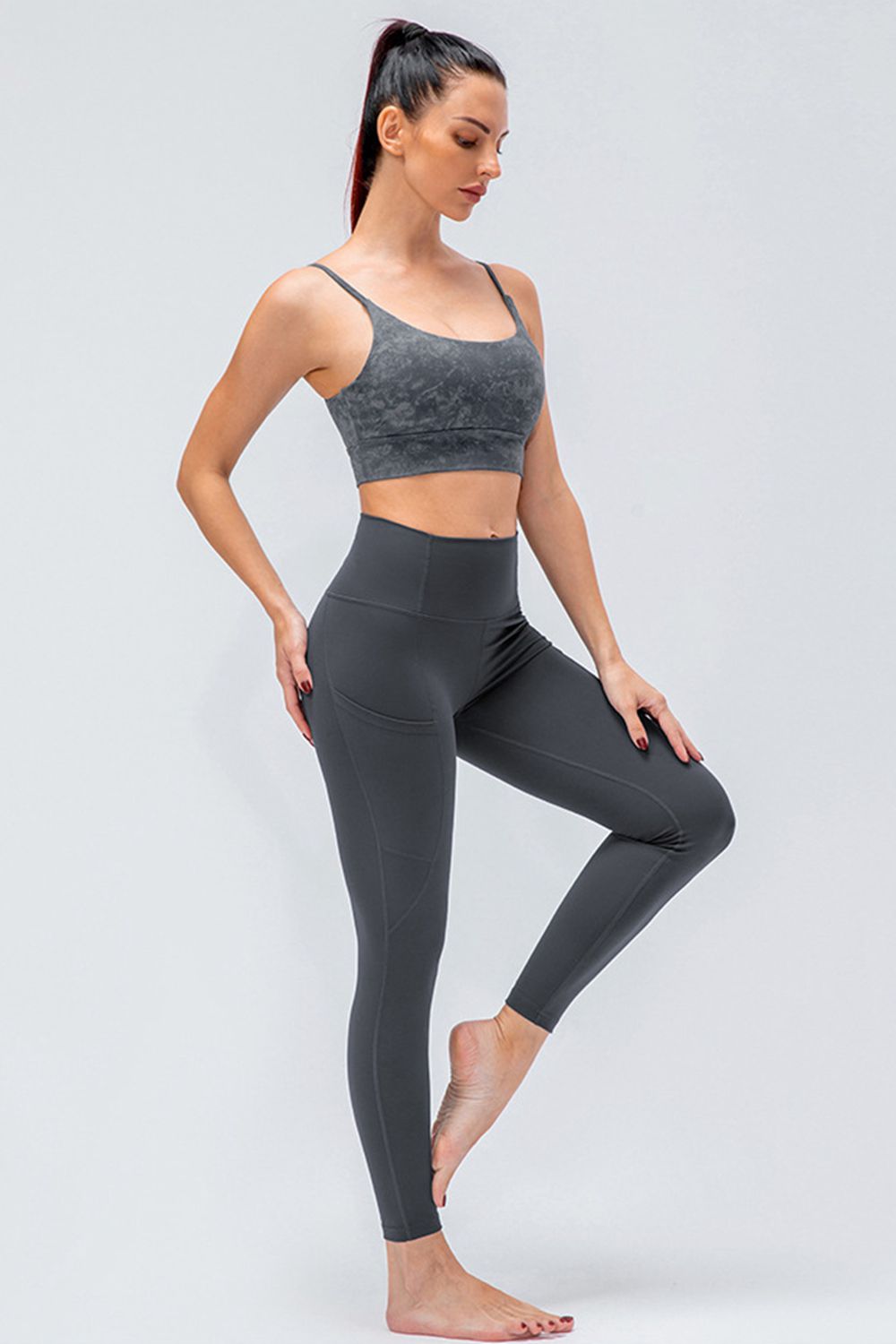 Wide Waistband Active Leggings with Pockets