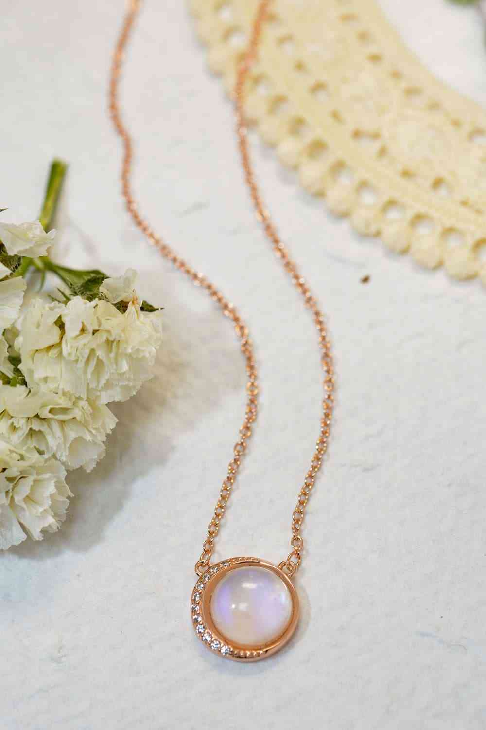 Natural Moonstone 18K Rose Gold-Plated 925 Sterling Silver Necklace