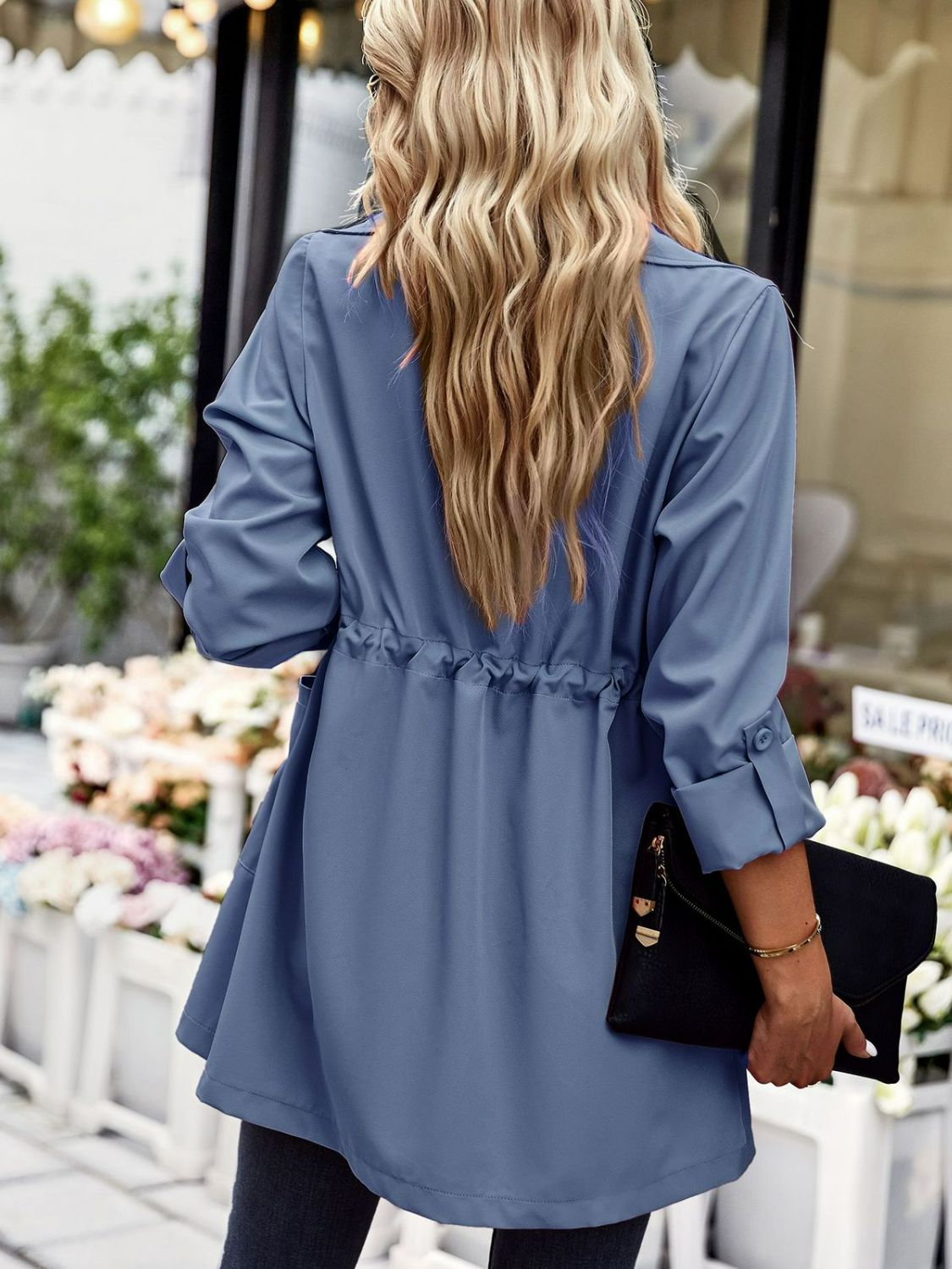 Open Front Drawstring Trench Coat