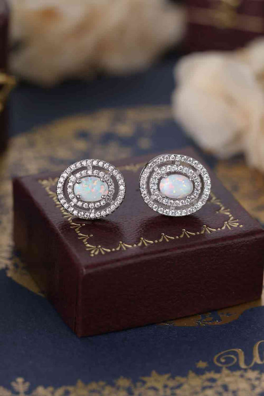 925 Sterling Silver Opal Oval Stud Earrings