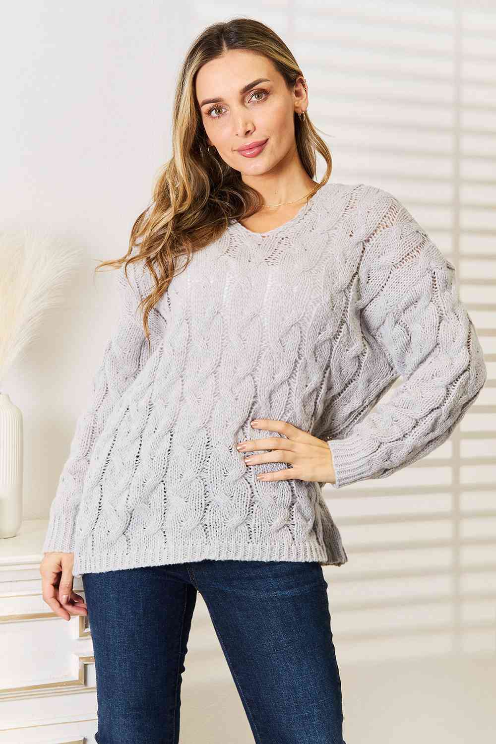 *Cable-Knit Hooded Sweater