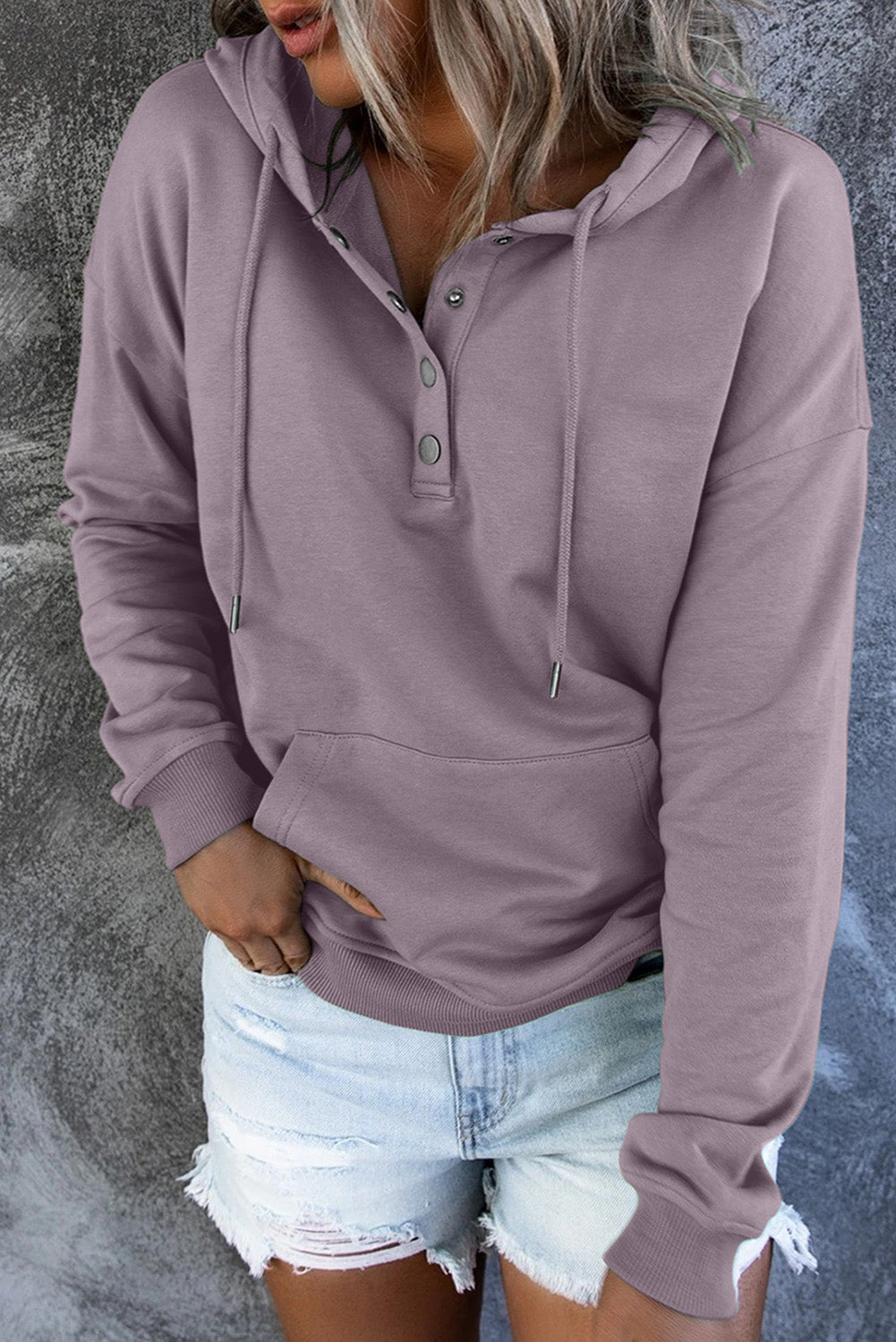 Dropped Shoulder, Long Sleeve Hoodie with Pocket