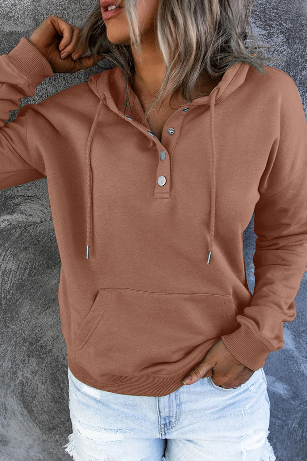 Dropped Shoulder, Long Sleeve Hoodie with Pocket