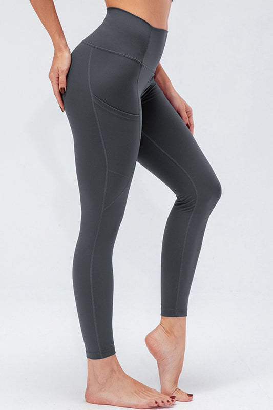 Wide Waistband Active Leggings with Pockets