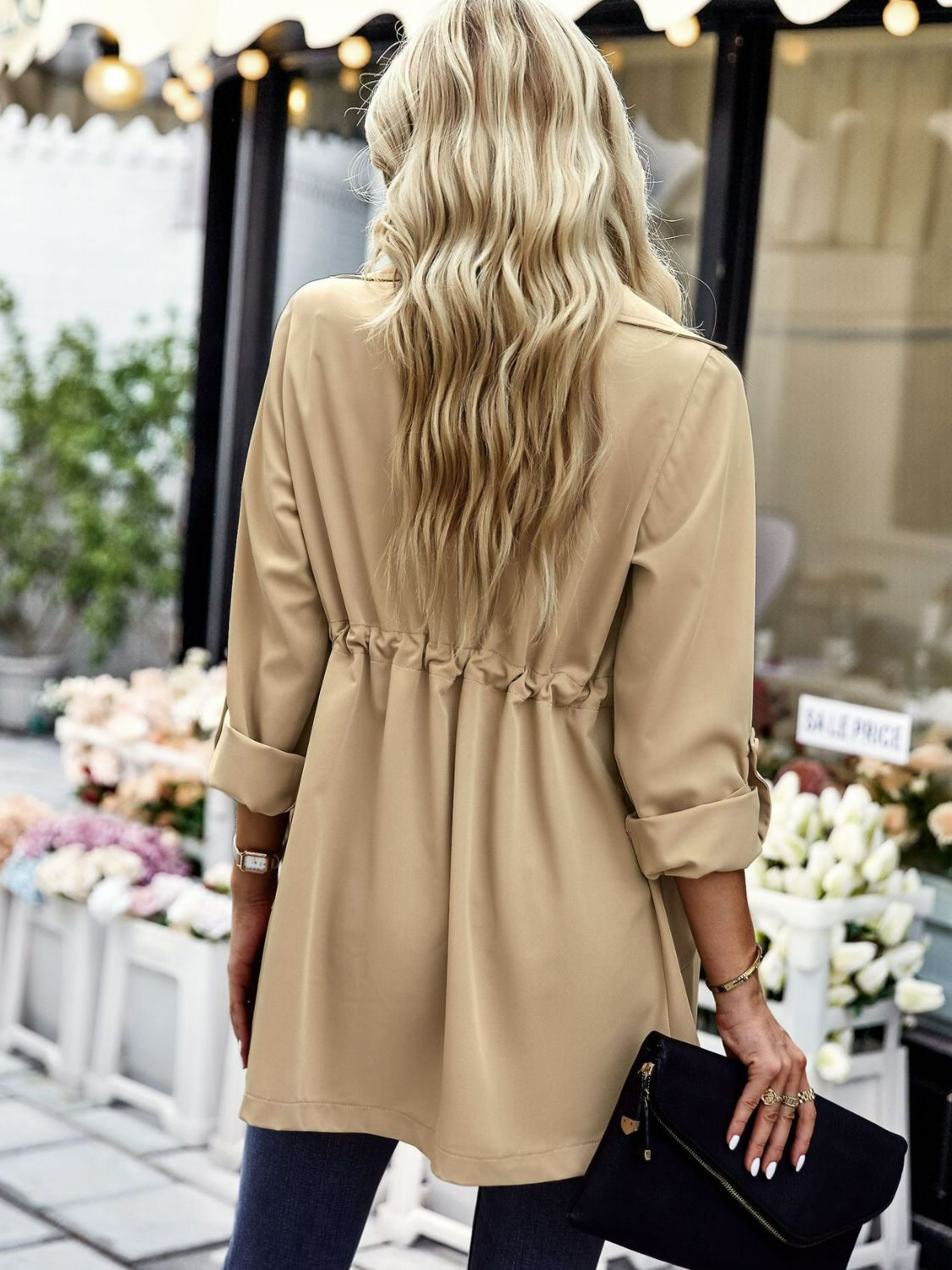 Open Front Drawstring Trench Coat