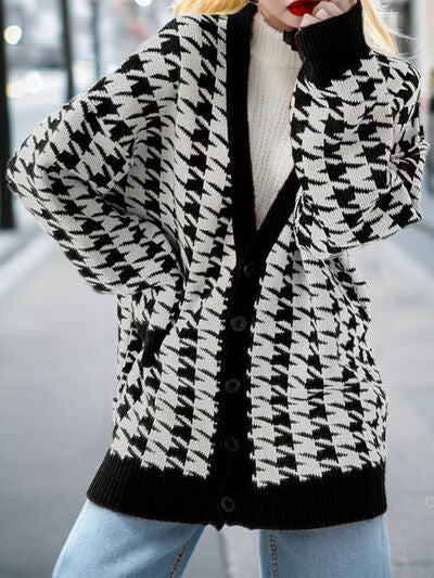 Houndstooth Button Up Cardigan