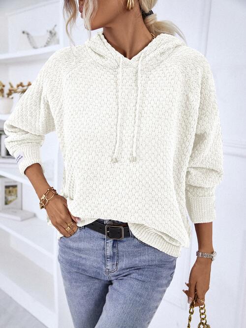 Textured Drawstring Hooded Sweater