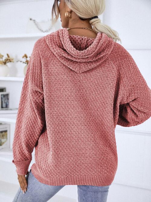 Textured Drawstring Hooded Sweater