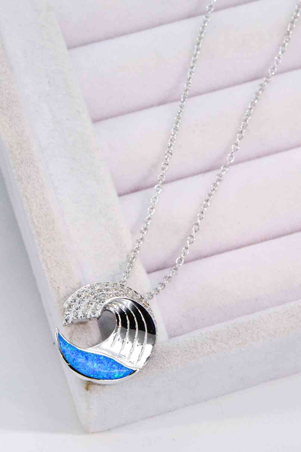 Opal and Zirconia Wave Pendant Necklace
