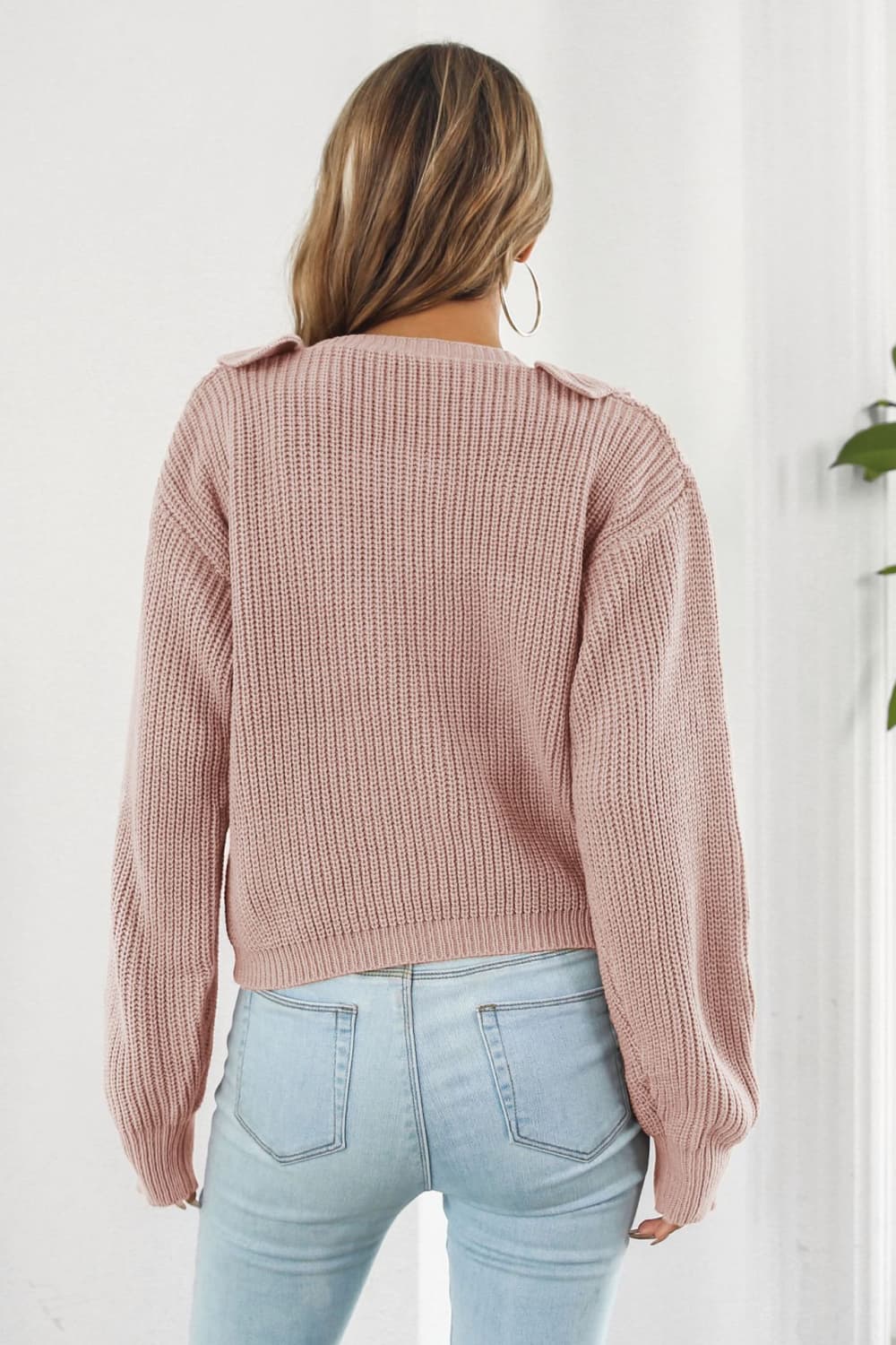 Ruffle Trim Button-Down Sweater