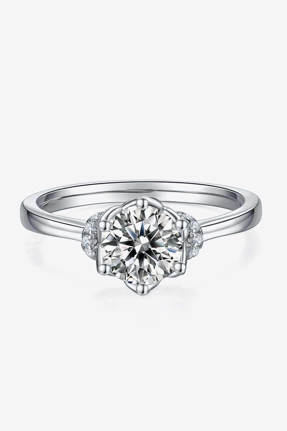 1 Carat Moissanite Platinum Plated Sterling Silver Ring