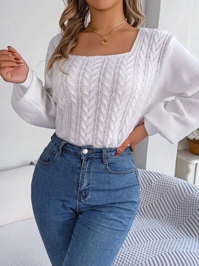Cable-Knit Square Neck Long Sleeve Sweater