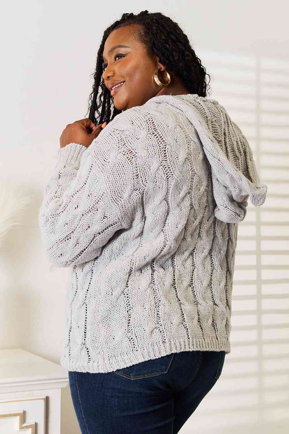 *Cable-Knit Hooded Sweater