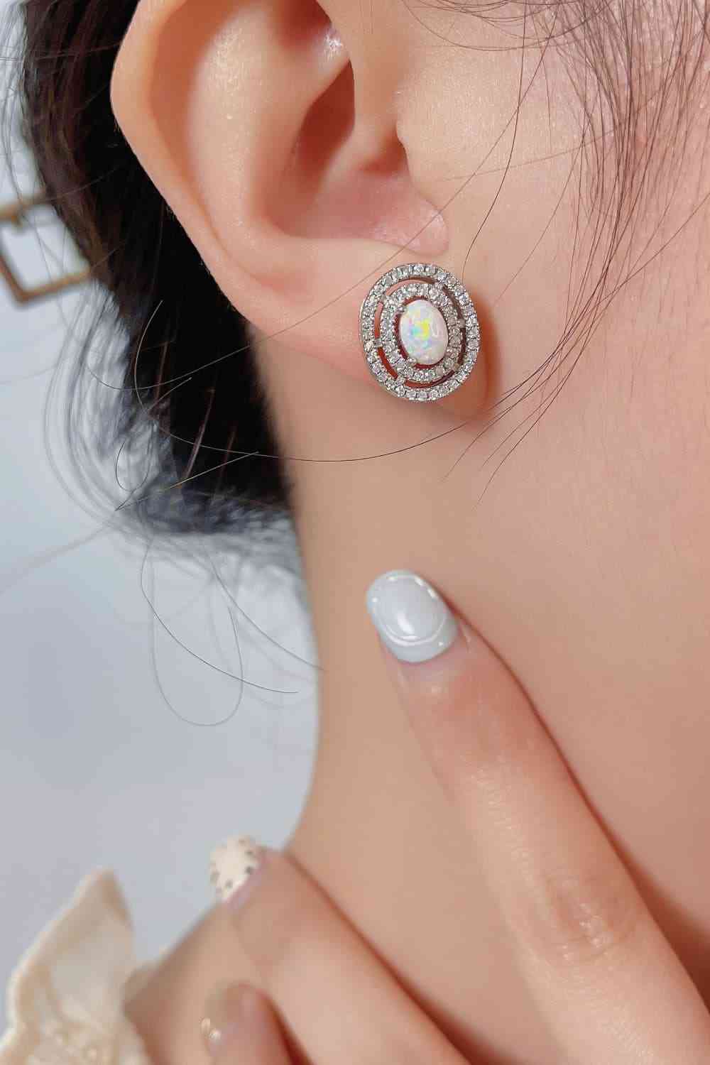 925 Sterling Silver Opal Oval Stud Earrings
