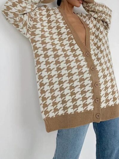 Houndstooth Button Up Cardigan