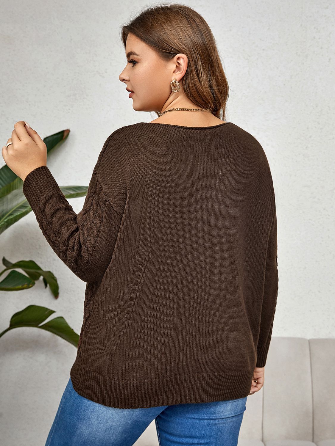 Plus Size V-Neck Cable-Knit Sweater